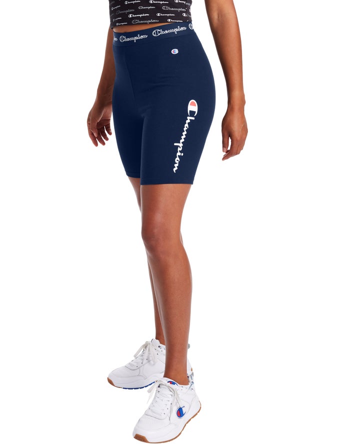 Champion Authentic Bike Script Logo 7 - Naisten Laivastonsininen Shortsit - Suomi 8015367-QO